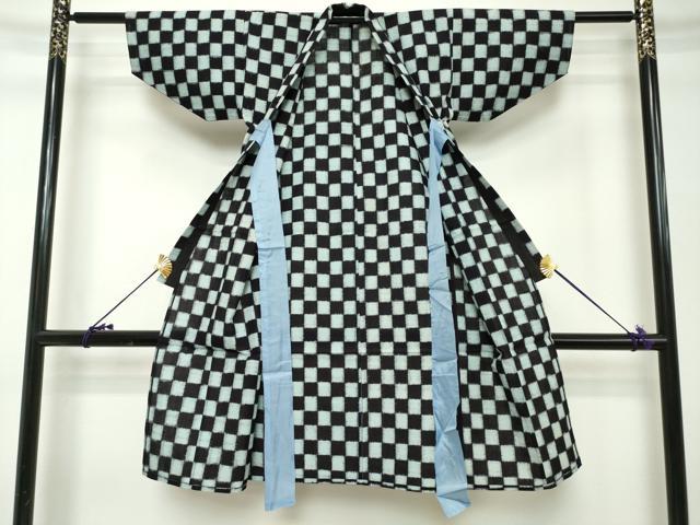 平和屋着物[]久留米絣　男の子　子供　単衣　市松絣　綿　逸品　DABH5206ea