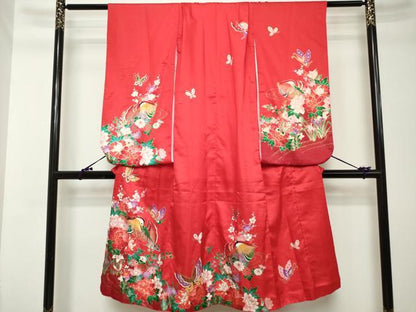 平和屋着物[]七五三　女の子　７歳　祝着　四つ身　襦袢付き　鴛鴦花文　金彩　逸品　DABH5207ea