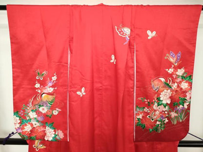 平和屋着物[]七五三　女の子　７歳　祝着　四つ身　襦袢付き　鴛鴦花文　金彩　逸品　DABH5207ea