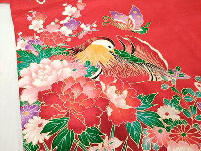 平和屋着物[]七五三　女の子　７歳　祝着　四つ身　襦袢付き　鴛鴦花文　金彩　逸品　DABH5207ea