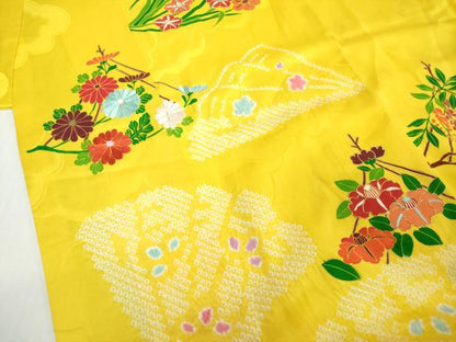 平和屋着物[]七五三　女の子　７歳　祝着　四つ身　駒刺繍　絞り　扇面枝花文　金彩　逸品　DABH5209ea