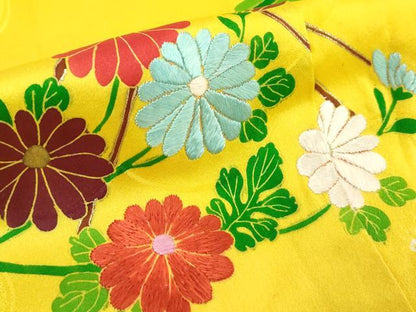 平和屋着物[]七五三　女の子　７歳　祝着　四つ身　駒刺繍　絞り　扇面枝花文　金彩　逸品　DABH5209ea