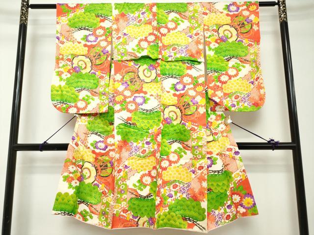 平和屋着物[]七五三　女の子　７歳　祝着　四つ身　鼓花松文　金彩　逸品　DABH5211ea
