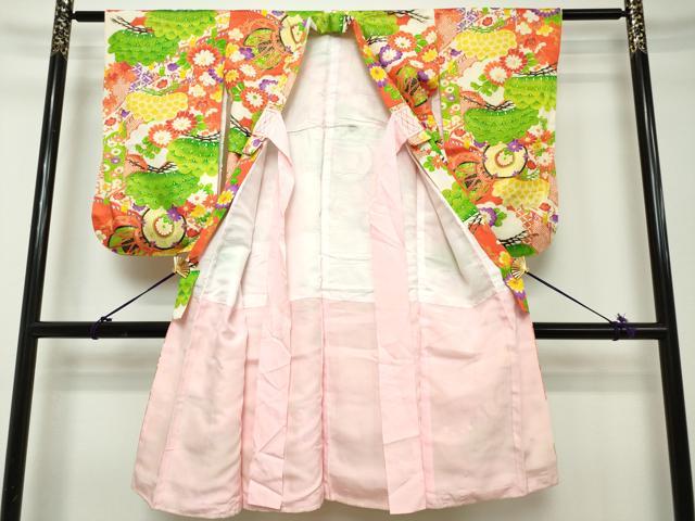平和屋着物[]七五三　女の子　７歳　祝着　四つ身　鼓花松文　金彩　逸品　DABH5211ea