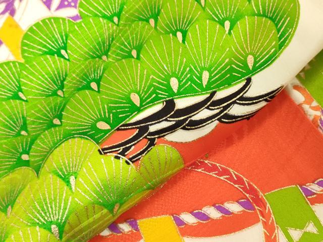 平和屋着物[]七五三　女の子　７歳　祝着　四つ身　鼓花松文　金彩　逸品　DABH5211ea