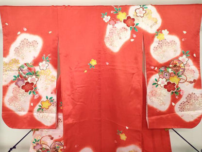 平和屋着物[]七五三　女の子　３歳　祝着　三つ身　鼓鈴花文　舞桜　暈し染め　金彩　DABH5212ea