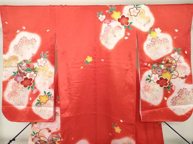 平和屋着物[]七五三　女の子　３歳　祝着　三つ身　鼓鈴花文　舞桜　暈し染め　金彩　DABH5212ea