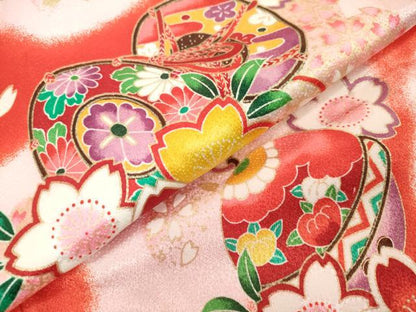 平和屋着物[]七五三　女の子　３歳　祝着　三つ身　鼓鈴花文　舞桜　暈し染め　金彩　DABH5212ea