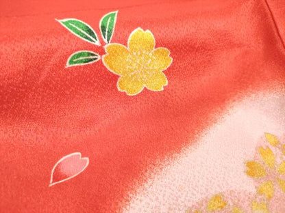 平和屋着物[]七五三　女の子　３歳　祝着　三つ身　鼓鈴花文　舞桜　暈し染め　金彩　DABH5212ea