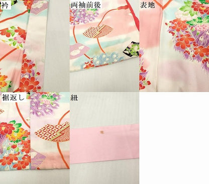 平和屋着物[]七五三　女の子　３歳　祝着　三つ身　孔雀紐花文　金彩　逸品　DABH5213ea