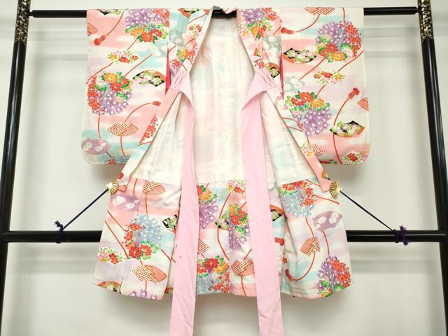 平和屋着物[]七五三　女の子　３歳　祝着　三つ身　孔雀紐花文　金彩　逸品　DABH5213ea