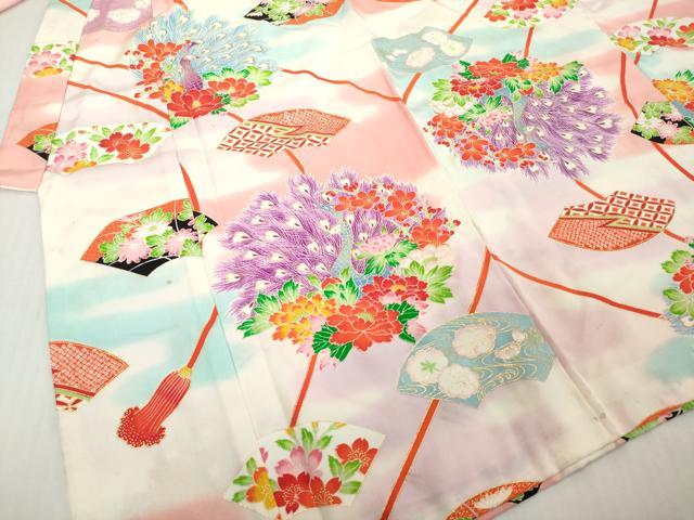 平和屋着物[]七五三　女の子　３歳　祝着　三つ身　孔雀紐花文　金彩　逸品　DABH5213ea