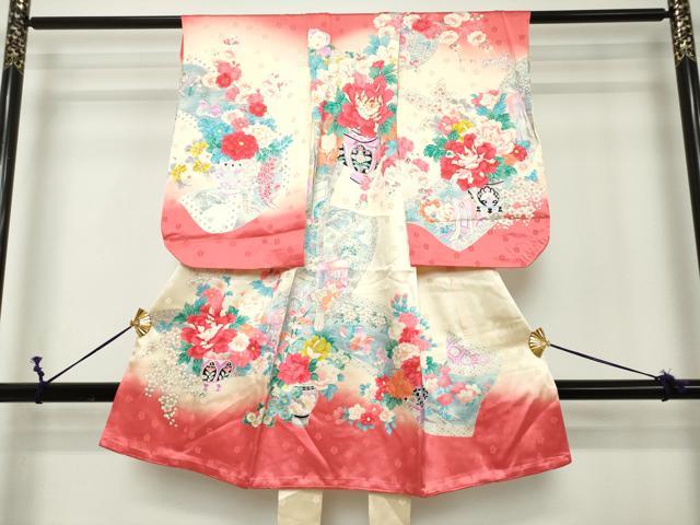 平和屋着物[]七五三　女の子　３歳　祝着　三つ身　駒刺繍　鴛鴦飾花文　暈し染め　逸品　DABH5214ea