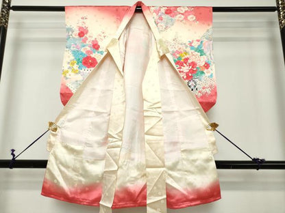 平和屋着物[]七五三　女の子　３歳　祝着　三つ身　駒刺繍　鴛鴦飾花文　暈し染め　逸品　DABH5214ea
