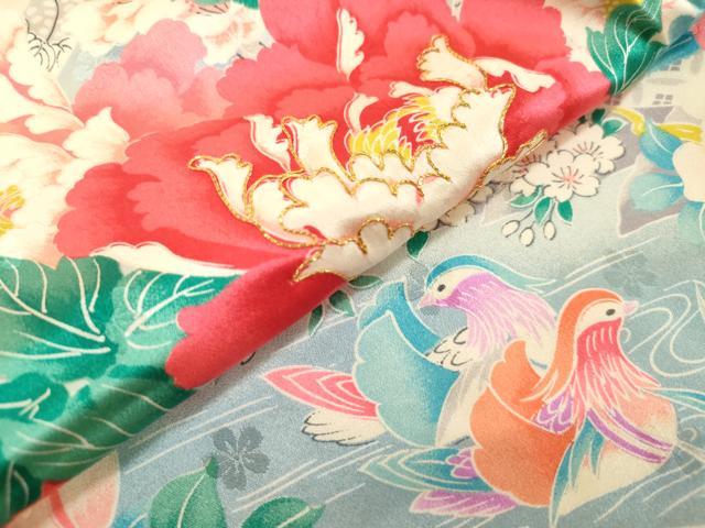 平和屋着物[]七五三　女の子　３歳　祝着　三つ身　駒刺繍　鴛鴦飾花文　暈し染め　逸品　DABH5214ea