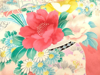 平和屋着物[]七五三　女の子　３歳　祝着　三つ身　駒刺繍　鴛鴦飾花文　暈し染め　逸品　DABH5214ea