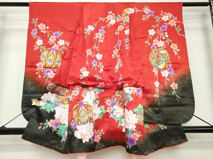 平和屋着物[]七五三　女の子　３歳　祝着　三つ身　枝垂れ桜　花鞠文　暈し染め　金彩　逸品　DABH5219ea