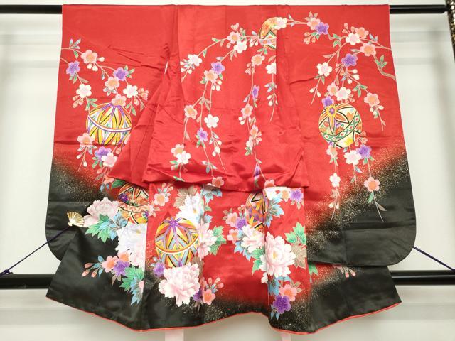 平和屋着物[]七五三　女の子　３歳　祝着　三つ身　枝垂れ桜　花鞠文　暈し染め　金彩　逸品　DABH5219ea