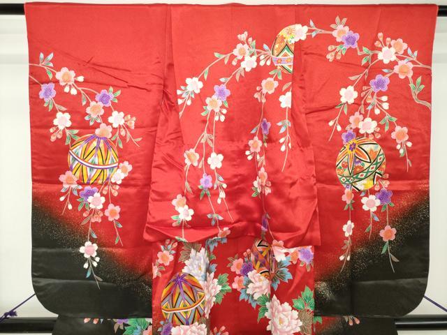 平和屋着物[]七五三　女の子　３歳　祝着　三つ身　枝垂れ桜　花鞠文　暈し染め　金彩　逸品　DABH5219ea