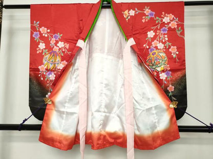 平和屋着物[]七五三　女の子　３歳　祝着　三つ身　枝垂れ桜　花鞠文　暈し染め　金彩　逸品　DABH5219ea