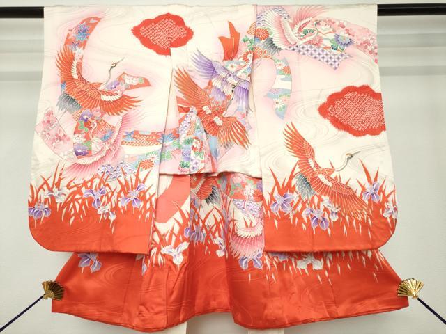 平和屋着物[]七五三　女の子　３歳　祝着　三つ身　駒刺繍　飛鶴束ね熨斗花文　金彩　逸品　DABH5220ea