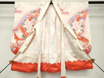 平和屋着物[]七五三　女の子　３歳　祝着　三つ身　駒刺繍　飛鶴束ね熨斗花文　金彩　逸品　DABH5220ea