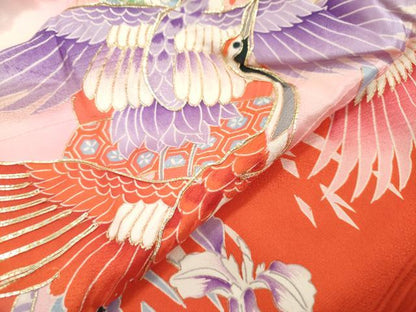 平和屋着物[]七五三　女の子　３歳　祝着　三つ身　駒刺繍　飛鶴束ね熨斗花文　金彩　逸品　DABH5220ea