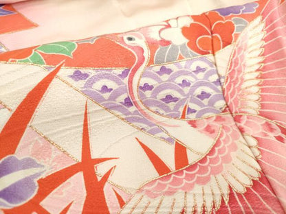 平和屋着物[]七五三　女の子　３歳　祝着　三つ身　駒刺繍　飛鶴束ね熨斗花文　金彩　逸品　DABH5220ea