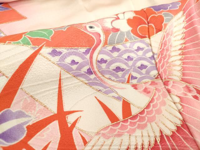 平和屋着物[]七五三　女の子　３歳　祝着　三つ身　駒刺繍　飛鶴束ね熨斗花文　金彩　逸品　DABH5220ea