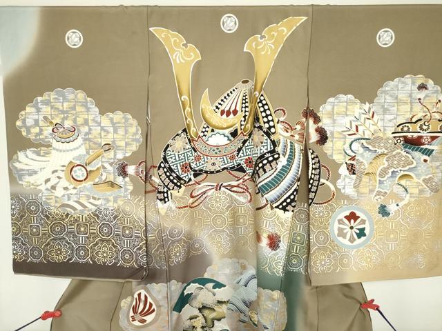 平和屋着物[]お宮参り　男の子　祝着　産着　初着　のしめ　兜　家紋散らし　暈し染め　金銀彩　逸品　DABH5221ea