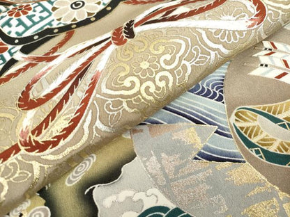 平和屋着物[]お宮参り　男の子　祝着　産着　初着　のしめ　兜　家紋散らし　暈し染め　金銀彩　逸品　DABH5221ea