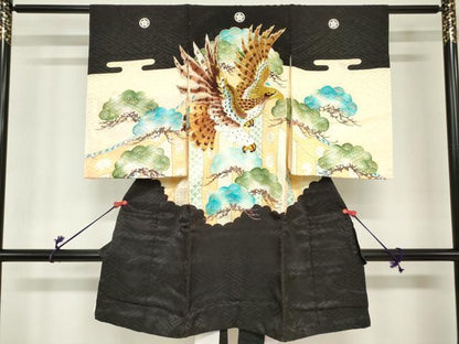 平和屋着物[]お宮参り　男の子　祝着　産着　初着　のしめ　刺繍　鷹　鷲　笠松　金彩　洗える着物　DABH5222ea