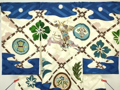 平和屋着物[]お宮参り　男の子　祝着　産着　初着　のしめ　駒刺繍　家紋散らし　武士　金彩　逸品　DABH5223ea
