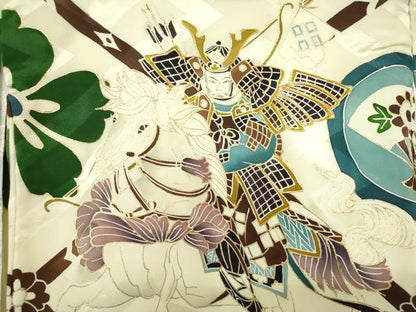平和屋着物[]お宮参り　男の子　祝着　産着　初着　のしめ　駒刺繍　家紋散らし　武士　金彩　逸品　DABH5223ea