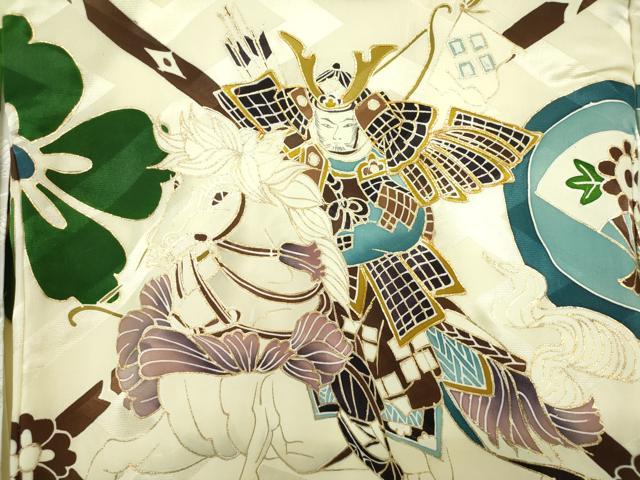 平和屋着物[]お宮参り　男の子　祝着　産着　初着　のしめ　駒刺繍　家紋散らし　武士　金彩　逸品　DABH5223ea