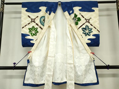 平和屋着物[]お宮参り　男の子　祝着　産着　初着　のしめ　駒刺繍　家紋散らし　武士　金彩　逸品　DABH5223ea