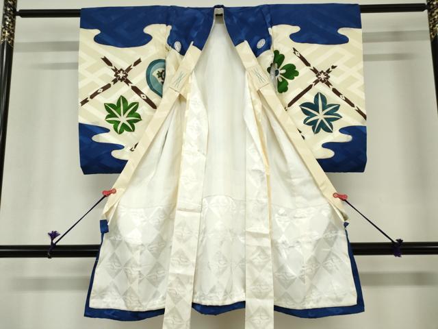 平和屋着物[]お宮参り　男の子　祝着　産着　初着　のしめ　駒刺繍　家紋散らし　武士　金彩　逸品　DABH5223ea