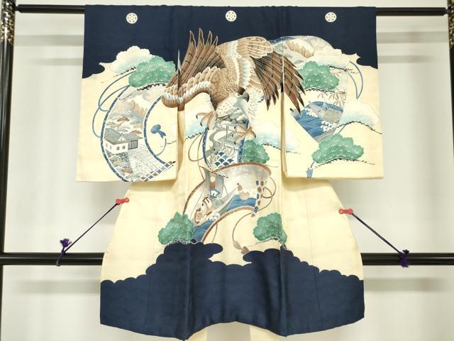 平和屋着物[]お宮参り　男の子　祝着　産着　初着　のしめ　鷹　鷲　笠松　絵巻宝船文　逸品　DABH5224ea