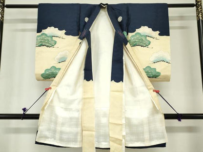 平和屋着物[]お宮参り　男の子　祝着　産着　初着　のしめ　鷹　鷲　笠松　絵巻宝船文　逸品　DABH5224ea