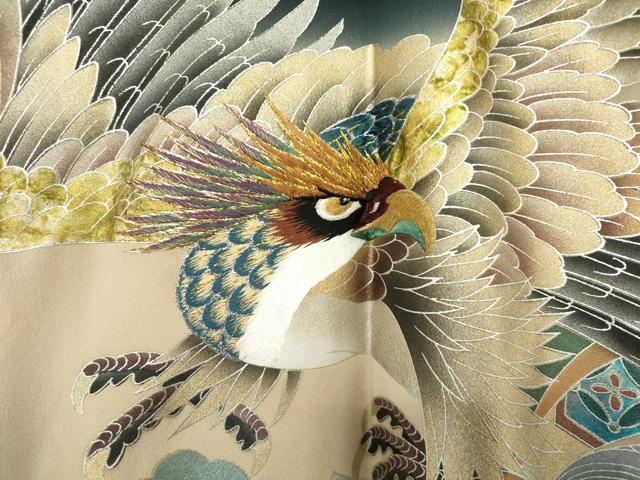 平和屋着物[]お宮参り　男の子　祝着　産着　初着　のしめ　刺繍　鷹　鷲　兜　笠松　暈し染め　金銀彩　逸品　DABH5225ea