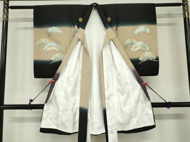 平和屋着物[]お宮参り　男の子　祝着　産着　初着　のしめ　刺繍　鷹　鷲　兜　笠松　暈し染め　金銀彩　逸品　DABH5225ea