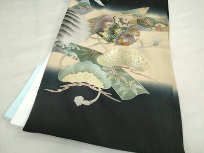 平和屋着物[]お宮参り　男の子　祝着　産着　初着　のしめ　刺繍　鷹　鷲　兜　笠松　暈し染め　金銀彩　逸品　DABH5225ea