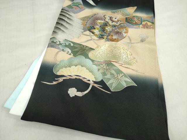 平和屋着物[]お宮参り　男の子　祝着　産着　初着　のしめ　刺繍　鷹　鷲　兜　笠松　暈し染め　金銀彩　逸品　DABH5225ea