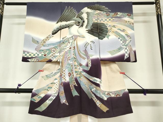 平和屋着物[]お宮参り　男の子　祝着　産着　初着　のしめ　鷹　鷲　束ね熨斗　暈し染め　金銀彩　逸品　DABH5226ea