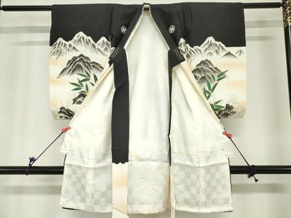 平和屋着物[]お宮参り　男の子　祝着　産着　初着　のしめ　刺繍　手描き　虎 寅　立波笹の葉文　金彩　逸品　DABH5227ea
