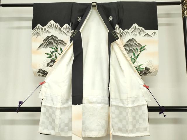 平和屋着物[]お宮参り　男の子　祝着　産着　初着　のしめ　刺繍　手描き　虎 寅　立波笹の葉文　金彩　逸品　DABH5227ea