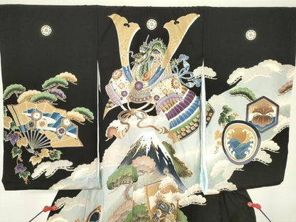 平和屋着物[]お宮参り　男の子　祝着　産着　初着　のしめ　龍　兜　富士山　宝船笠松文　金彩　逸品　DABH5228ea