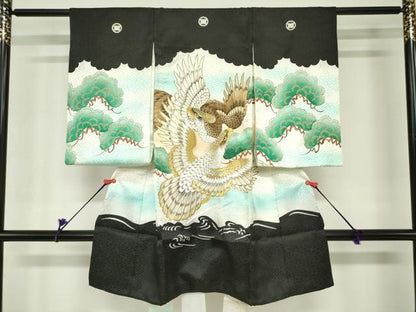 平和屋着物[]お宮参り　男の子　祝着　産着　初着　のしめ　鷹　鷲　笠松　暈し染め　DABH5229ea