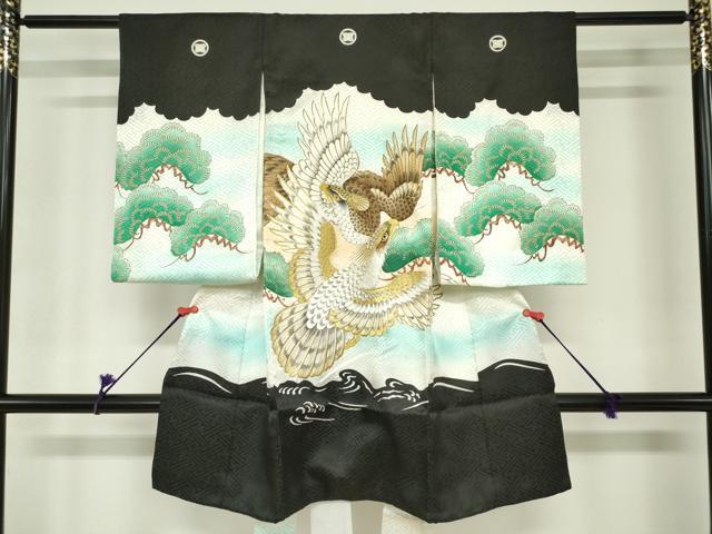 平和屋着物[]お宮参り　男の子　祝着　産着　初着　のしめ　鷹　鷲　笠松　暈し染め　DABH5229ea