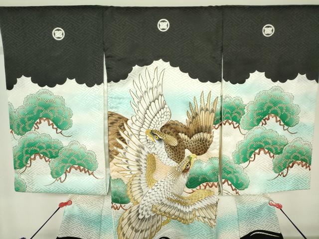 平和屋着物[]お宮参り　男の子　祝着　産着　初着　のしめ　鷹　鷲　笠松　暈し染め　DABH5229ea
